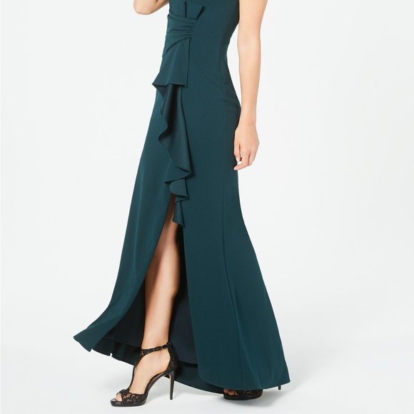 BETSY & ADAM Women's Sleeveless Ruffle-Detail Gown Pine Size 14 - Picture 6 of 7